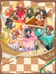 4boys 6+girls abigail_grey astrid_cole black_hair black_robe blonde_hair blue_eyes bob_cut book broom broom_riding cake cake_slice cherry chibi chocolate_cake clarinet closed_mouth commentary_request daniel_page dark-skinned_female dark_skin dessert dot_mouth food fork fruit gelatin ghost golden_snitch grey_hair harry_potter:_magic_awakened harry_potter_(series) highres hogwarts_school_uniform holding holding_fork holding_wand hooded_robe icing instrument ivy_warrington kaliope_(harry_potter) katou_hanae kraken lemon logo long_shouren looking_at_viewer miranda_goshawk multicolored_hair multiple_boys multiple_girls official_art oil-paper_umbrella one_side_up open_clothes open_mouth open_robe oreo partial_commentary plant plate purple_eyes quidditch reading red_hair red_scarf robe scar scar_on_face scarf school_uniform smile sparkle strawberry strawberry_cake strawberry_shortcake take_your_pick tentacles tiramisu umbrella underwater wand willa_weholt wizarding_world zack_johnson