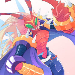 Rule 34 | 1boy, arthropod boy, banchostingmon, banchou, belt, delinquent, digimon, digimon (creature), drill, looking at viewer, male focus, monster boy, solo, spikes