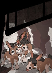 b2b_beetoboo black_hair brown_fur evolutionary_line gen_7_pokemon mudbray mudsdale nintendo no_humans pokemon pokemon_(creature) tongue tongue_out two-tone_fur