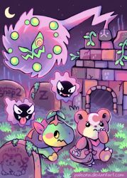 arch bag brick_wall creatures_(company) fog frown game_freak gastly gen_1_pokemon gen_2_pokemon gen_4_pokemon grass grave graveyard kotora_(pokemon) moon neckerchief nintendo paleona plant pokemon pokemon_(creature) pokemon_gsc_(prototype) pokemon_mystery_dungeon pokemon_snap prototype_design satchel spiritomb star_(sky) teddiursa tongue tongue_out turtwig vines watermark web_address