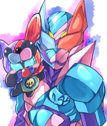 Rule 34 | 2boys, animal hood, armor, black armor, blue armor, blue eyes, blue gloves, bodysuit, boxing gloves, compound eyes, extra eyes, fighting stance, gloves, heterochromia, highres, hood, kamen rider, kamen rider revi, kamen rider revice, kamen rider vice, kangaroo, kangaroo genome, male focus, multiple boys, ohd6 d, pink armor, pink gloves, pouch, red eyes, rider belt, scarf, sharp teeth, tail, teeth, tokusatsu, yellow eyes