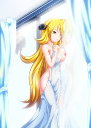 Rule 34 | 1girl, ass, blonde hair, breasts, closed mouth, creatures (company), cynthia (pokemon), female focus, game freak, highres, long hair, medium breasts, nintendo, nipples, ossannoa, pokemon, pokemon dppt