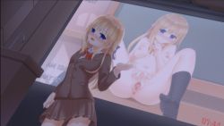 Rule 34 | 1girl, amamine alice, anus, blonde hair, blue eyes, classroom, dutch angle, indoors, nude, presenting, pussy, shitou (4h), socks, spread legs, spread pussy, tagme, timestamp, zengaku!