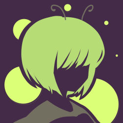 1girl antennae black_background bug firefly flat_color green_hair highres insect maskin_mei no_lineart portrait silhouette simple_background solo touhou vector_art wriggle_nightbug