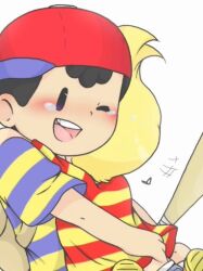 bad_tag black_hair blonde_hair child crying hat hug lucas_(mother_3) mother_(series) mother_2 mother_3 ness_(mother_2) nintendo red_hat shirt shota sonny_(artist) striped_clothes striped_shirt super_smash_bros. tears yaoi