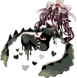 1girl breasts brown_hair character_request commentary_request extra_eyes hair_between_eyes heart kirby&#039;s_return_to_dream_land kirby_(series) long_hair magolor magolor_soul master_crown nintendo no_nose oekaki parted_lips personification red_eyes shaded_face simple_background sketch small_breasts solo usagi_nui white_background