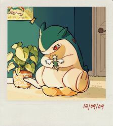 artist_name carpet child&#039;s_drawing creatures_(company) door game_freak gen_2_pokemon highres legendary_pokemon lugia nintendo no_humans pillow plant pokemon pokemon_(creature) potted_plant red_eyes sad sitting tearing_up teletelo typhlosion
