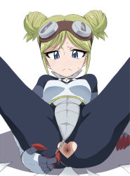 1girl anus anus_only ass ass_cutout blue_eyes blush breasts clothing_cutout double_bun female_focus hair_bun heart_cutout heybot! jouwan presenting_anus solo