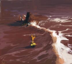 Rule 34 | beach, fire, no humans, original, painting (medium), sand, shadow, shallow water, shore, slow d, still life, traditional media, water, waves