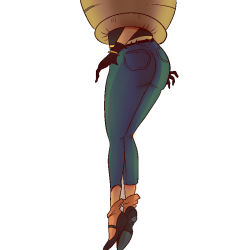 1boy 1girl android_18 ass cell_(dragon_ball) dragonball_z gloves head_out_of_frame legs lower_body pants stuck tail vore