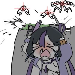 1girl black_hair closed_eyes crying drone goddess_of_victory:_nikke jacket multicolored_hair open_mouth purple_hair purple_jacket qb_(drawingsomething2015) snot solo streaked_hair syuen_(nikke) tears