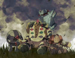 flower gen_3_pokemon gen_4_pokemon grass highres ivy legendary_pokemon monster nintendo no_humans pokemon pokemon_(creature) regice regigigas regirock registeel sky