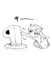 1boy 1girl animal_ear_fluff animalization buried cat highres idolmaster idolmaster_(classic) kisaragi_chihaya long_hair monochrome no_mouth p-head_producer producer_(idolmaster) simple_background tsurui whiskers white_background