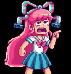 1girl animated animated_gif aqua_skirt aqua_sleeve_cuffs bad_source blush_stickers breasts clenched_hands closed_mouth cowboy_shot disney giffany gravity_falls hair_ribbon horizontal-striped_clothes horizontal-striped_sleeve_cuffs large_ribbon long_hair long_sidelocks looking_up looping_animation lowres medium_breasts miniskirt multicolored_ribbon multicolored_sailor_collar official_art open_mouth paul_robertson pink_eyes pink_hair pink_ribbon pleated_skirt pointing ribbon ribbon_cable school_uniform shirt shirt_ribbon short_sleeves shouting sidelocks simple_background single_horizontal_stripe skirt sleeve_cuffs solo striped_clothes striped_collar striped_ribbon striped_sleeve_cuffs talking teeth third-party_source tongue transparent_background upper_teeth_only upturned_eyes v-shaped_eyebrows very_long_hair white_shirt white_sleeves white_stripes