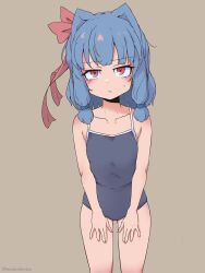 1girl blue_hair collarbone highres kotonoha_aoi loli one-piece_swimsuit school_swimsuit semicolonize solo swimsuit voiceroid