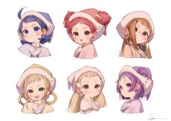 6+girls ahoge asuka_momoko blonde_hair blue_capelet blue_eyes blue_hair blue_hat braid braided_hair_rings brooch brown_capelet brown_eyes brown_hair capelet cropped_shoulders double_bun earrings fortissimo fujiwara_hazuki glasses green_eyes grin hair_bun hair_ornament hair_rings hair_through_headwear harukaze_doremi hat heart heart_brooch jewelry long_hair magical_girl makihatayama_hana medium_hair multiple_girls musical_note musical_note_hair_ornament ojamajo_doremi one_side_up pink_capelet pink_hat purple_capelet purple_eyes purple_hair purple_hat red_eyes red_hair round_eyewear ryota_(ry_o_ta) segawa_onpu senoo_aiko shirt short_hair single_sidelock smile sphere_earrings twintails white_shirt wing_hair_ornament witch_hat yellow_capelet yellow_hat
