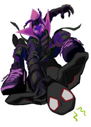 2boys braid claws commentary_request cornrows dual_persona duel high_collar highres male_focus marvel mask miles_g._morales miles_morales multiple_boys prowler_(marvel) shoes simple_background sneakers spider-man:_across_the_spider-verse spider-man_(miles_morales) spider-man_(series) spider-verse strangling superhero_costume tami_tome_mo twin_braids white_background