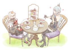 Rule 34 | 2girls, bare shoulders, cake, cup, eremon (mabinogi), etain (mabinogi), flower, food, mabinogi, multiple girls, outdoors, rian (bdl), tea party, teacup, teapot