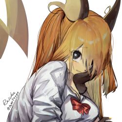 absurdres animal_ears black_eyes blonde_hair breasts crying furry furry_female gen_1_pokemon heart heart-shaped_pupils highres large_breasts long_hair looking_at_viewer mouse_ears mouse_girl mouse_tail multicolored_hair nintendo orange_hair pokemon pokemon_(creature) raichu ribbon school_uniform symbol-shaped_pupils tail togetoge