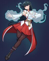 Rule 34 | 1girl, absurdres, black hair, blunt bangs, breasts, detached sleeves, eyelashes, hakama, highres, japanese clothes, kimono, long hair, looking at viewer, missandydandy, nintendo, official alternate costume, pantyhose, pleated skirt, pokemon, pokemon masters ex, red eyes, red hakama, red sash, red skirt, sabrina (new year&#039;s 2022) (pokemon), sabrina (pokemon), sash, see-through pantyhose, skirt, solo, white kimono, white sash