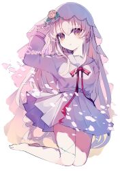 Rule 34 | 1girl, arcaea, barefoot, bow, bowtie, breasts, clover 39, commentary request, flower, full body, hair between eyes, highres, hikari (arcaea), hikari (zero) (arcaea), kneeling, long hair, long sleeves, looking at viewer, miniskirt, parted lips, pink flower, pleated skirt, red bow, red bowtie, sailor collar, sample watermark, school uniform, serafuku, shirt, sidelocks, skirt, solo, veil, very long hair, watermark, white hair, white sailor collar, white serafuku, white shirt, white skirt, white veil, yes