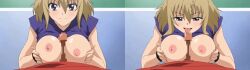 2girls animated animated_gif blonde_hair breasts cooperative_paizuri fellatio huge_breasts joshikousei_no_koshitsuki multiple_girls nipples oral paizuri penis smle teamwork_(sexual)