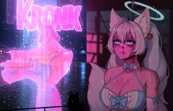 1girl ai-generated animal_ear_fluff blade_runner_(series) blood_from_forehead blue_dress blue_eyes bow bowtie dress elbow_gloves gloves halter_dress halterneck indie_virtual_youtuber kirsche_verstahl kronk meme the_emperor&#039;s_new_groove twintails victus_thraex virtual_youtuber white_gloves white_hair
