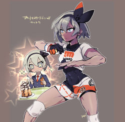 Rule 34 | + +, 1girl, alternate costume, bea (pokemon), black bodysuit, black hairband, blush, bodysuit, bodysuit under clothes, collared shirt, commentary request, copyright name, covered navel, dark-skinned female, dark skin, dessert, drooling, dynamax band, food, fork, gen 4 pokemon, gloves, grey hair, gym leader, hair between eyes, hairband, holding, holding fork, knee pads, misumi rei, multiple views, necktie, nintendo, poke ball, pokemon, pokemon (creature), pokemon swsh, print shirt, print shorts, red neckwear, rotom, rotom phone, saliva, shirt, short hair, short sleeves, shorts, single glove, star (symbol), tied shirt, translation request, ultra ball, white shirt