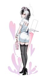 1girl absurdres alternate_costume ass black_horns blue_archive demon_horns demon_wings ear_piercing full_body grey_halo halo hat highres horns kayoko_(blue_archive) koutannkoburia multicolored_hair nurse nurse_cap piercing single_wing solo two-tone_hair wings