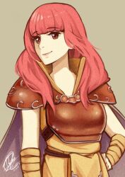 Rule 34 | 1girl, armband, armor, breastplate, cape, celica (fire emblem), celica (warrior princess) (fire emblem), fire emblem, fire emblem echoes: shadows of valentia, fire emblem gaiden, fire emblem heroes, heart, heart in eye, highres, hinahaii, light smile, long hair, looking at viewer, nintendo, official alternate costume, priestess, princess, red armor, red eyes, red hair, shirt, shorts, shoulder armor, symbol in eye, warrior, yellow armband, yellow shirt, yellow shorts