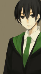 1boy black_eyes black_hair brown_background harry_potter_(series) male_focus necktie portrait regulus_black shirt short_hair simple_background solo tkm white_shirt wizarding_world