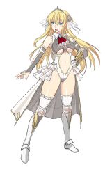 1girl amy_click blonde_hair clothing_cutout elbow_gloves elbow_pads frills full_body gauntlets gloves himukai_kyousuke leotard navel_cutout official_alternate_costume official_art ring_dream second-party_source simple_background single_gauntlet solo veil white_background white_footwear white_leotard wrestling_boots wrestling_outfit