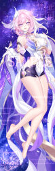 1girl absurdres barefoot black_shorts breasts chinese_commentary commentary_request corset dai_die dakimakura_(medium) diamond-shaped_pupils diamond_(shape) elysia_(herrscher_of_human:_ego)_(honkai_impact) elysia_(honkai_impact) feet gloves hair_ornament highres honkai_(series) honkai_impact_3rd large_breasts long_hair looking_at_viewer nail_polish pink_hair purple_eyes sample_watermark short_hair short_shorts shorts sky smile solo star_(sky) starry_sky symbol-shaped_pupils toenail_polish toenails toes triquetra very_long_hair watermark white_corset white_gloves