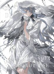 1girl black_bow bow bowtie highres hug long_hair open_mouth original tacfigure veil watermark weibo_watermark white_hair yellow_eyes