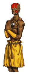 1boy absurdres bald bindi capcom_vs_snk dark_skin dhalsim earrings facepaint frown game_cg highres ikeno_daigo jewelry male_focus necklace no_eyebrows no_pupils non-web_source official_art rope_belt simple_background skull_necklace solo street_fighter white_background wrist_wrap