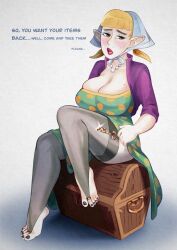 1girl bandana blonde_hair breasts eyeshadow large_breasts lips lipstick low_twintails makeup medium_hair mole mole_on_cheek nintendo peatrice_(zelda) pointy_ears the_legend_of_zelda the_legend_of_zelda:_skyward_sword twintails xu53r