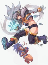 Rule 34 | ?, abs, absurdres, breasts, cleavage, dark-skinned female, dark skin, eating, gabriel ales, genderswap, genderswap (mtf), gloves, highres, holding, hot dog, humanization, large breasts, long hair, looking at viewer, muscular, muscular female, navel, shirt, signature, silver the hedgehog, simple background, sonic (series), sonic the hedgehog, thick thighs, thighs, white background