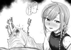 2boys absurdres bare_shoulders braid crop_top cum detached_sleeves ejaculation_under_clothes fang genderswap genderswap_(otm) handjob handjob_under_clothes highres kaiman_garupan long_hair looking_at_viewer male_focus multiple_boys nijisanji open_mouth ryuushen ryuushen_(3rd_costume) single_braid sleeveless trap virtual_youtuber wide_sleeves yaoi