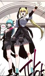 2girls academy_sashimi_sword_master blonde_hair happy highres long_legs multiple_girls murat_rachel red_eyes