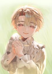 Rule 34 | 1boy, 5ayonarancha, absurdres, aged down, bishounen, blonde hair, dio brando, ear birthmark, frilled shirt collar, frilled sleeves, frills, highres, jojo no kimyou na bouken, looking at viewer, orange eyes, phantom blood, smile