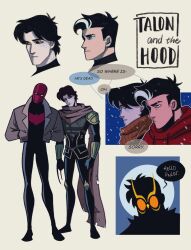 bat_signal batman_(series) batman_symbol black_bodysuit black_gloves black_hair blue_eyes bodysuit brothers brown_jacket dc_comics dick_grayson english_text gloves grey_bodysuit highres hyl83967217 jacket jason_todd male_focus mask multicolored_hair multiple_boys muscular muscular_male open_clothes pants red_hood_(dc) red_mask short_hair siblings superhero_costume talon_(dc) taut_bodysuit two-tone_bodysuit two-tone_hair