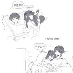 1boy 1girl alternate_costume arm_rest arm_up barefoot blank_eyes blunt_bangs blunt_ends bow bowl breasts camisole casual cellphone cheek_bulge cleavage contemporary couch couple eating eyeliner eyeshadow food genshin_impact greyscale hair_between_eyes hair_bow hair_down hand_on_another&#039;s_shoulder head_on_another&#039;s_shoulder head_on_pillow hetero highres holding holding_food indoors leaning_on_person long_hair looking_at_another looking_at_phone lying makeup mona_(genshin_impact) monochrome naysucc on_back on_side open_mouth pants parted_bangs pectorals phone pillow popcorn scaramouche_(genshin_impact) shared_blanket shirt shorts sidelocks sitting strap_slip time_lapse toned toned_male topless_female topless_male twintails under_covers watching_television wispy_bangs wristband