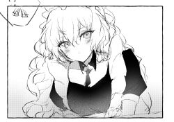 Rule 34 | 1girl, blush, closed mouth, dress, greyscale, hair between eyes, looking at viewer, lpip, maid, monochrome, original, puffy short sleeves, puffy sleeves, short sleeves, solo, upper body, white background