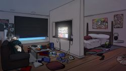 1girl ass bag basket bed black_thighhighs brown_hair brown_skirt capcom chips_(food) cola controller copyright_request couch curtains danganronpa_(series) danganronpa_2:_goodbye_despair dante_(devil_may_cry) dark_skin devil_may_cry_(series) flipped_hair food galaga game_console game_controller gamecube gamecube_controller indoors lamp lying mario_(series) mosbles namco nanami_chiaki nier_(series) nintendo nintendo_switch on_stomach panties pantyshot pillow pink_panties pleated_skirt poster_(object) skirt unworn_skirt super_mario_sunshine super_smash_bros. table television thighhighs unworn_thighhighs underwear wooden_floor