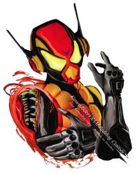 1boy antennae armor character_name compound_eyes english_text food highres kamen_rider kamen_rider_gavv_(series) kamen_rider_vram obakelope0530 open_mouth pudding sharp_teeth teeth upper_body