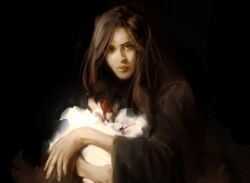 Rule 34 | 1girl, 1other, blood, blood from forehead, blood on face, brown eyes, brown hair, censored, censored identity, coat, hair over shoulder, hug, kim dokja, lee sookyung, long hair, looking at viewer, macaronijail, omniscient reader&#039;s viewpoint, white coat