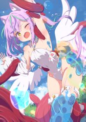 Rule 34 | 1girl, absurdres, angel wings, animal ear fluff, animal ears, armpits, blush, borrowed character, breasts, cat ears, cat girl, cat tail, commission, covered navel, detached sleeves, green hair, highleg, highleg leotard, highres, leotard, licking, long hair, looking at viewer, multicolored hair, one eye closed, open mouth, original, outdoors, pink hair, purple hair, restrained, shiro9jira, skeb commission, slime (substance), small breasts, solo, streaked hair, tail, tentacles, thighhighs, torn clothes, torn thighhighs, twintails, white leotard, wings, yellow eyes