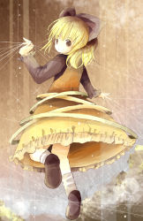 1girl bad_id bad_pixiv_id blonde_hair bow brown_eyes dress female_focus full_body hair_bow ichitaro kurodani_yamame long_hair looking_back silk solo spider_web touhou