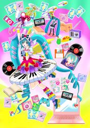 Rule 34 | 1girl, absurdly detailed composition, absurdres, aqua eyes, aqua hair, black shoes, book, bow, brooch, cassette tape, cd, colorful, commentary request, computer, controller, cute x subculture hatsune miku design contest, cyber fashion, digital camera, digital media player, dress, fashion, figure, floppy disk, food, fur leg warmers, game controller, hair bow, hatsune miku, headphones, heart, heisei, heisei retro, highres, holding, holding wand, ice cream, ice cream float, instrument, ipod, ipod nano, ipod nano 4g, jewelry, laptop, leg warmers, long hair, minidisc, musical note, omelet, padora9, piano, puffy short sleeves, puffy sleeves, purple socks, radio, shoes, short sleeves, socks, solo, sticker, trading card, treble clef, twintails, very long hair, vinyl record, vocaloid, wand, winged headphones, yu-gi-oh!
