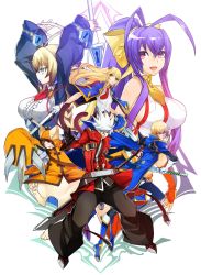 Rule 34 | 3boys, 3girls, arc system works, blazblue, blazblue: central fiction, blazblue variable heart, breasts, cover, es (xblaze), video game cover, genderswap, genderswap (mtf), gun, highres, hood, jpeg artifacts, jubei (blazblue), kisaragi jin, large breasts, long hair, mai natsume, multiple boys, multiple girls, nekomata, official art, ragna the bloodedge, sideboob, sword, weapon, xblaze, xblaze code: embryo